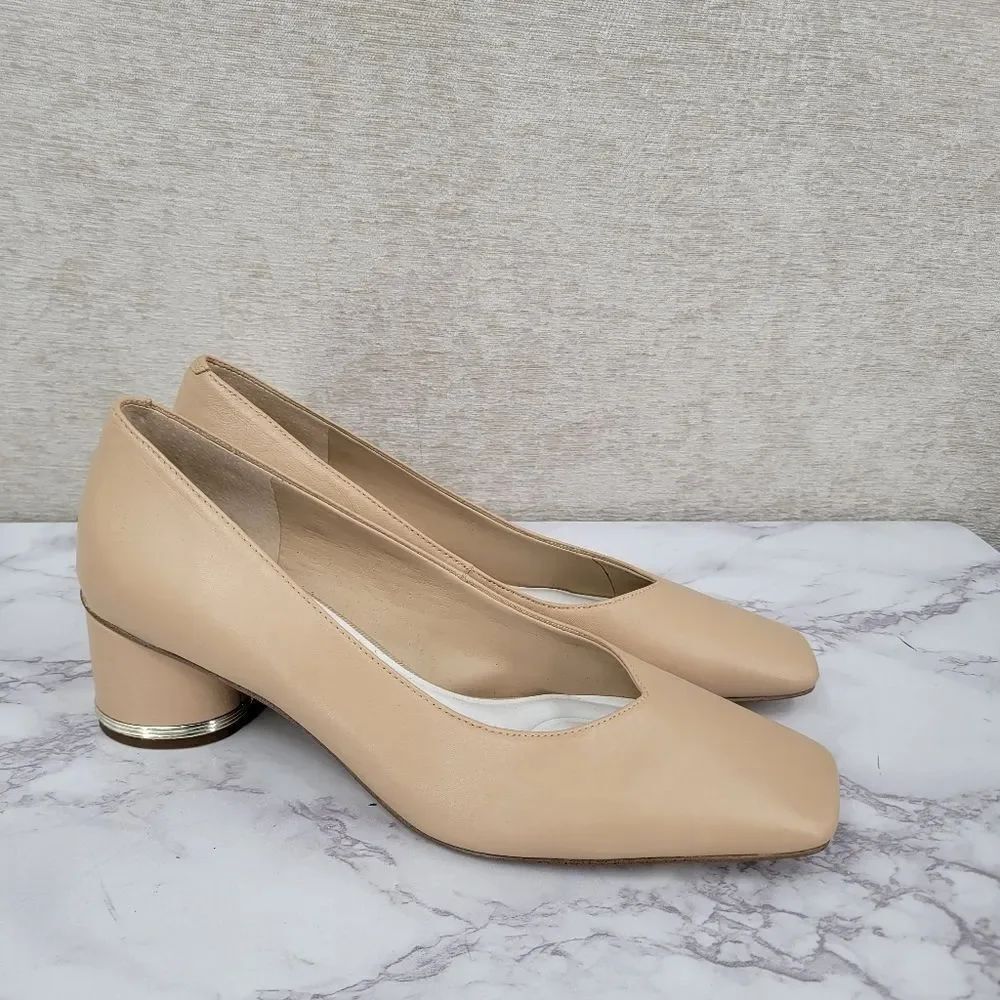 Franco Sarto Womens Pisa Leather Square Toe Pumps Nude Beige Heels
